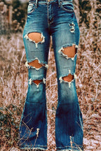 High Rise Distressed Flared Jeans