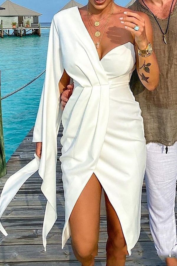 One Shoulder Ruched Irregular Sleeve Party Dress