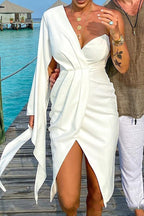 One Shoulder Ruched Irregular Sleeve Party Dress
