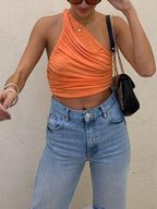 One Shoulder Ruched Crop Top
