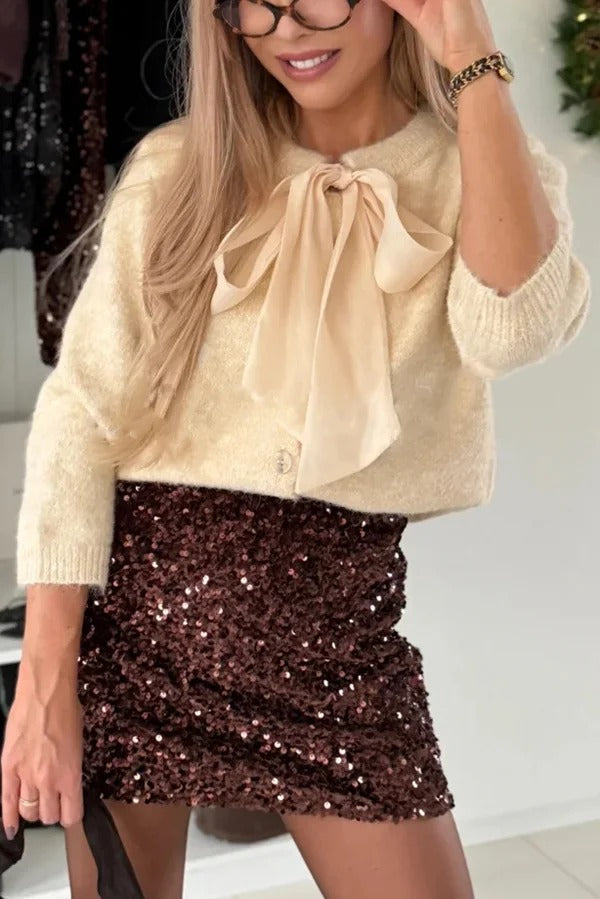 Polished Uptown Velvet Sequin High Rise Elastic Waist Mini Skirt