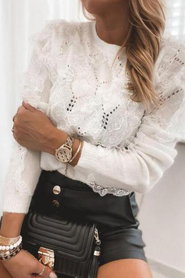 Lace Stitching Wool-Blend Sweater