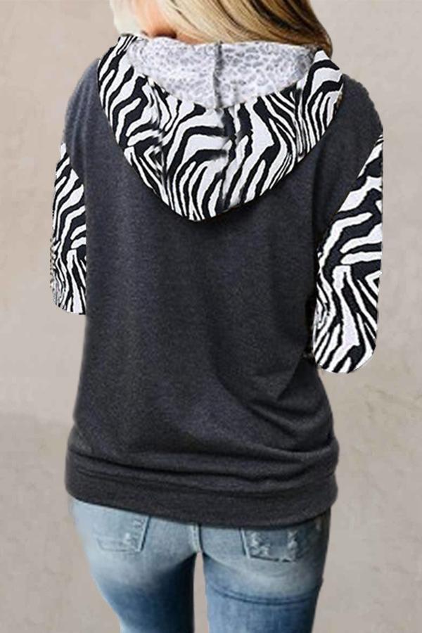 Patchwork Mandarin Collar Hooded Sweatshirt