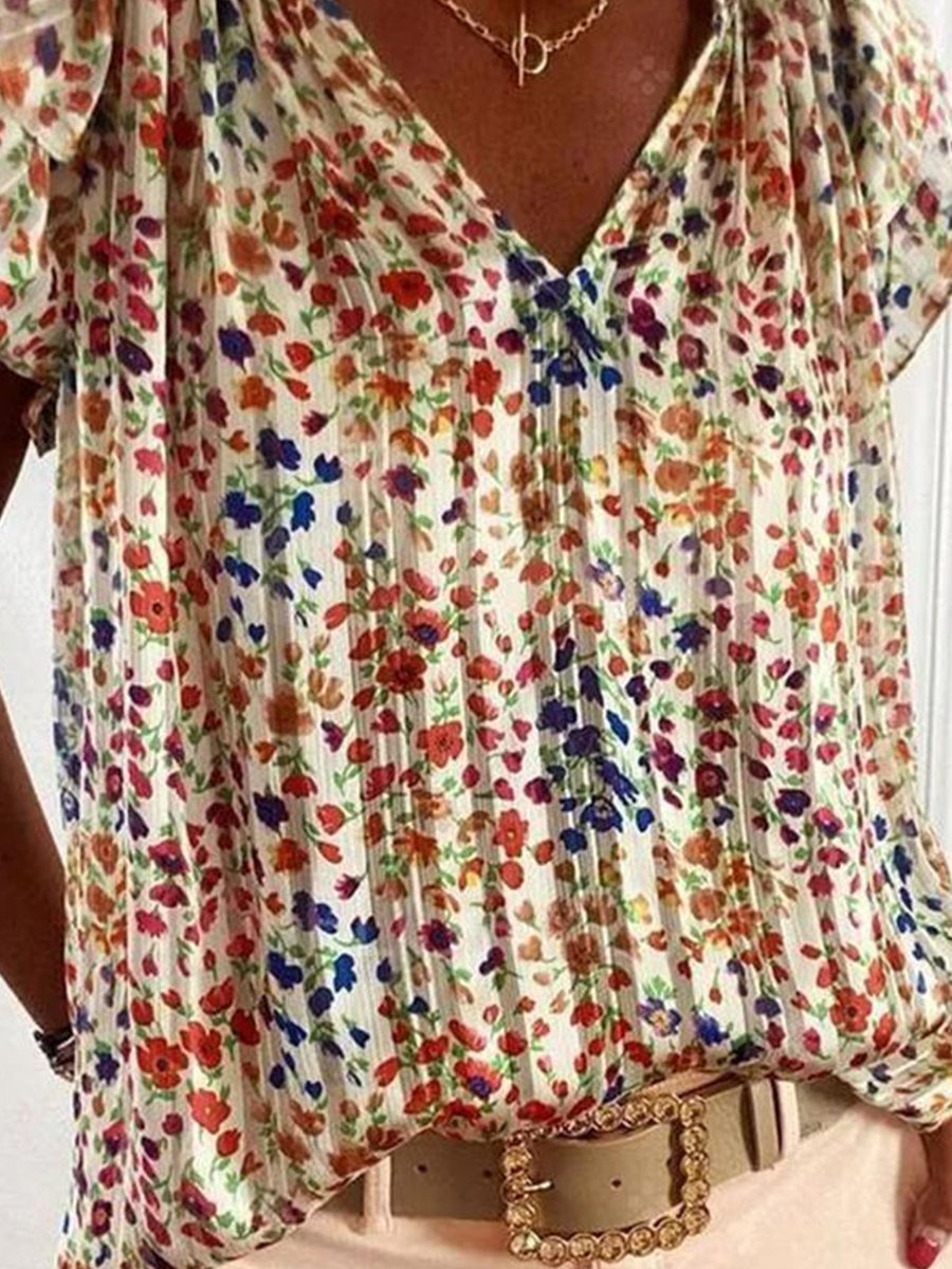 Stylish Floral Print V Neck Shirt