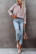 Lola Satin Paisley Button Down Blouse
