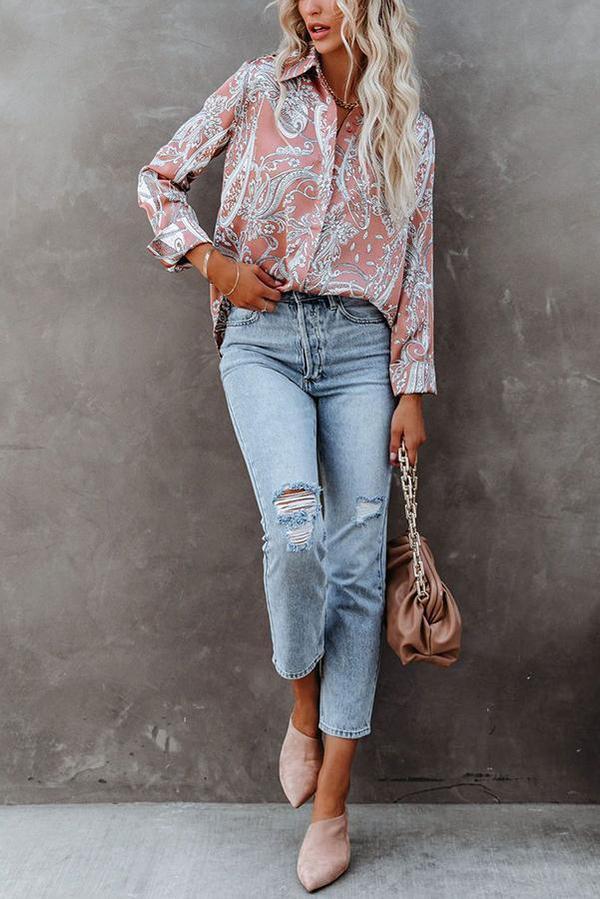Lola Satin Paisley Button Down Blouse
