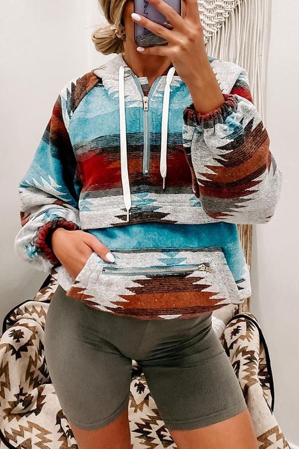 Print Pocketed Hoodie