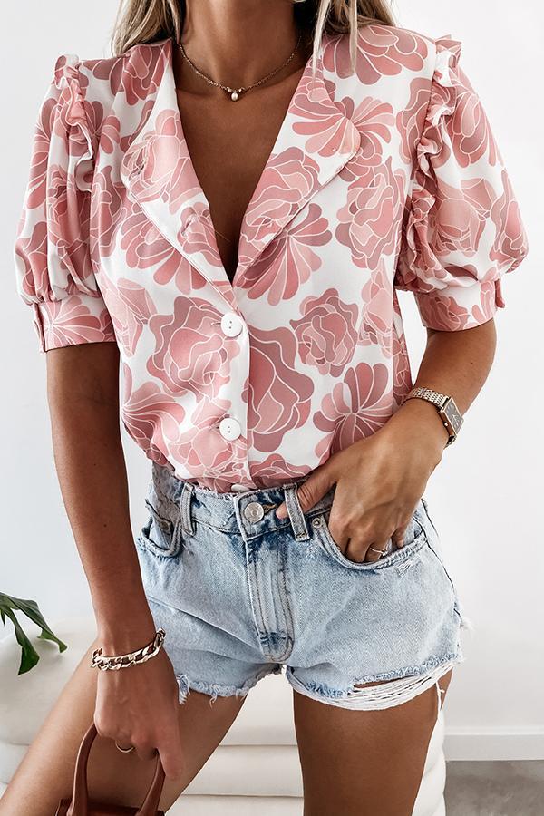 Cute Red Flower Print Shirt