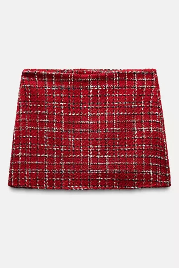 Fashionable Tweed Plaid Texture Casual Mini Skirt