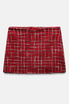 Fashionable Tweed Plaid Texture Casual Mini Skirt