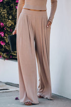 POCKETED RIBBED WIDE LEG PANTS