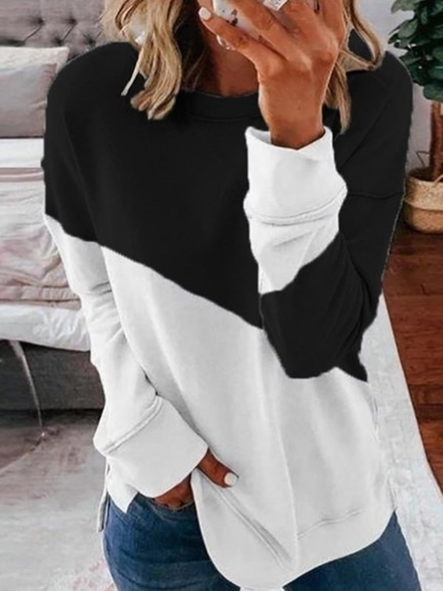Loose Round Neck Contrast Color Top