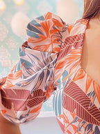 Printed One Shoulder Bubble Sleeve Top