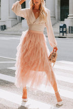 Allegro Ruffle Tulle Midi Skirt Grey Blue