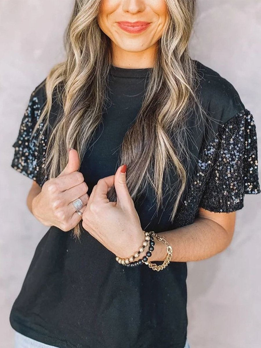 Contrast Sequin short sleeve T-shirt