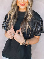 Contrast Sequin short sleeve T-shirt