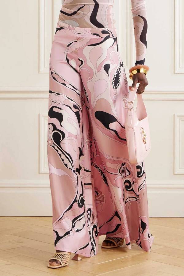 Retro Abstract Floral Print Wide-leg Pants