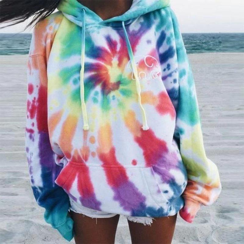 Hooded Collar Tie-dye Multicolor Hoodie