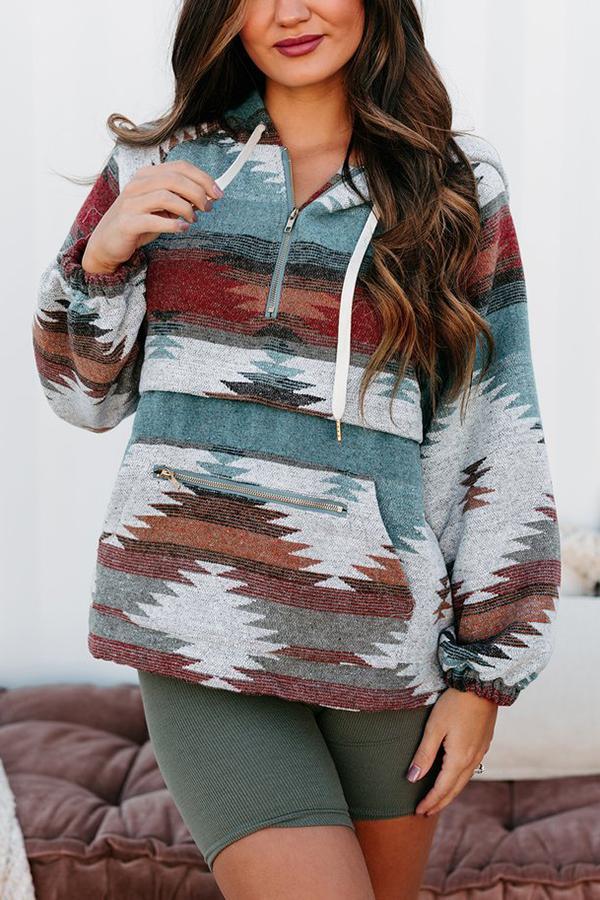 Print Pocketed Hoodie