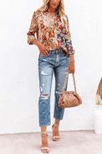 Floral long sleeve women's Lapel button shirt