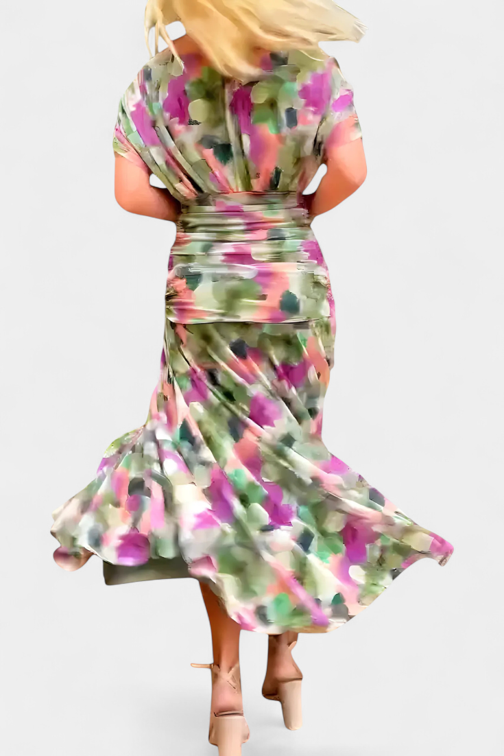 Camille |  Long floral dress with Belly Cover