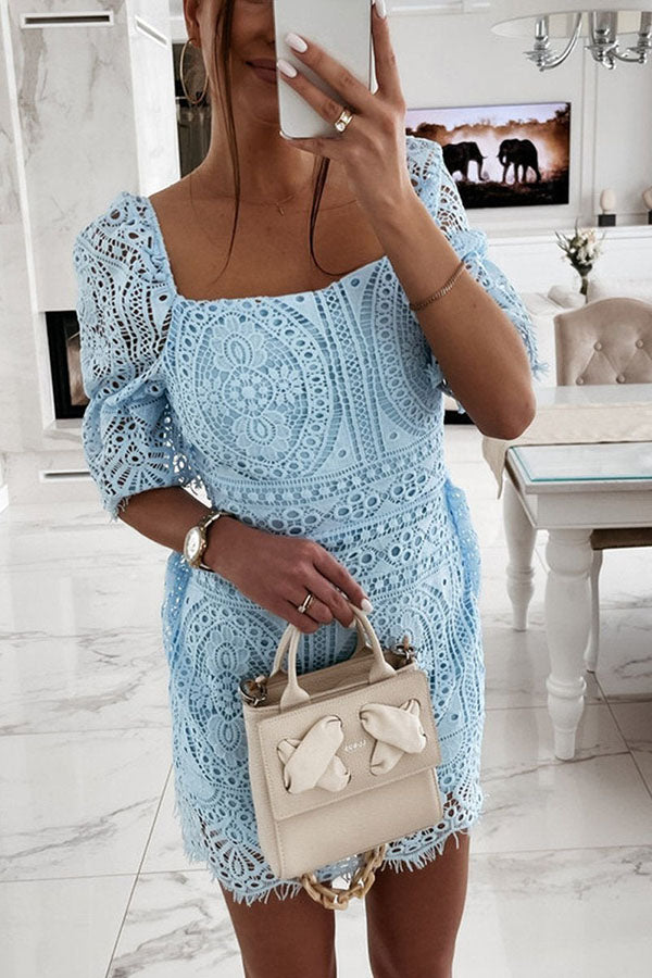 Solid Color Lace Mid-length Sleeve Dress