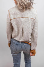 Piled Collar Patchwork Sweashirt