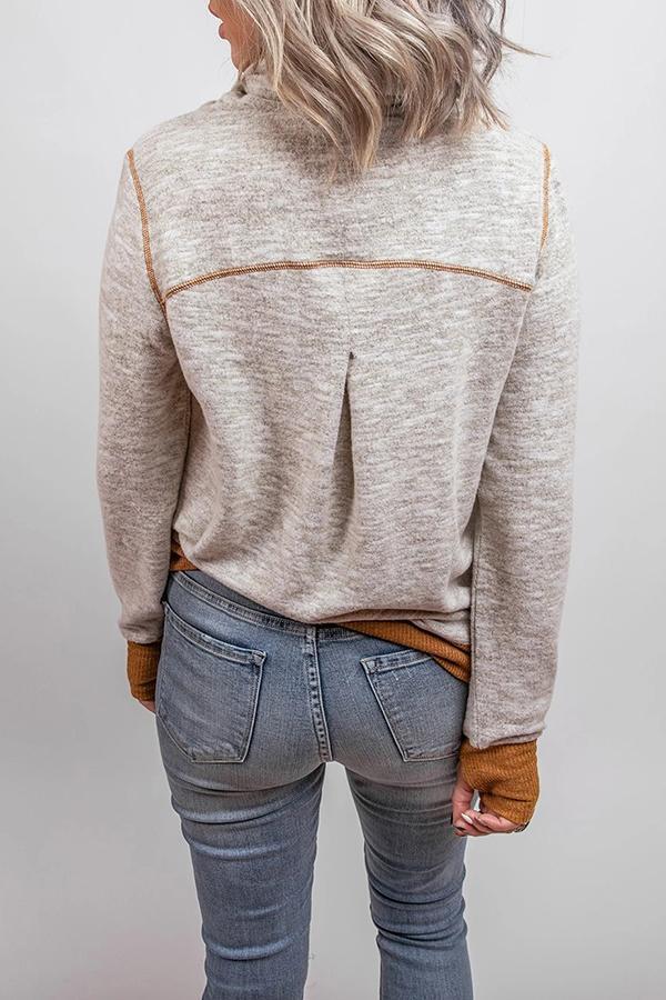 Piled Collar Patchwork Sweashirt
