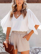 V-neck Loose Solid Color Short-sleeved Top