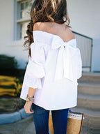 Elegant One Shoulder Bow Tie Mid Sleeve Blouse