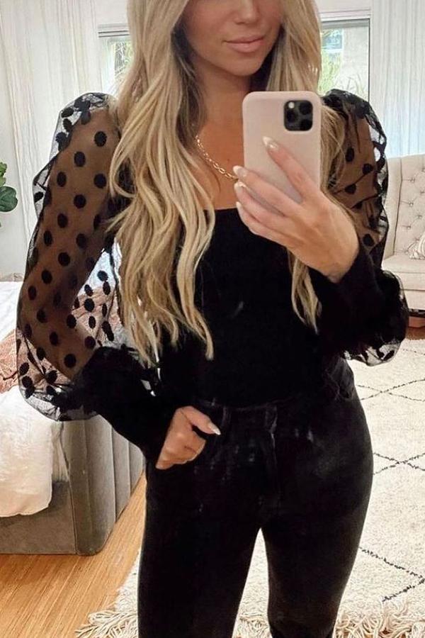 Contrast Polka Dot Sleeve Knit Top