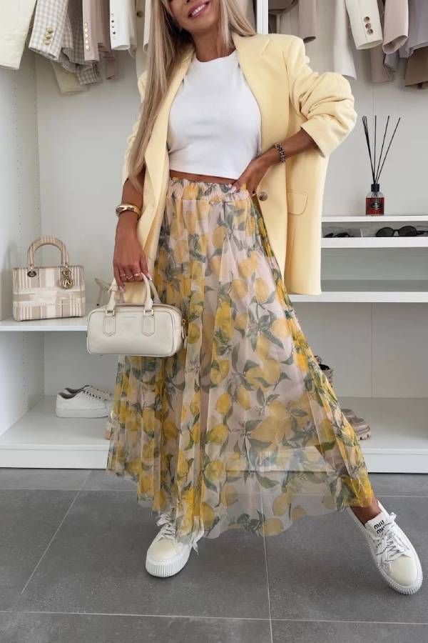 Printed Draped A-Line Skirt