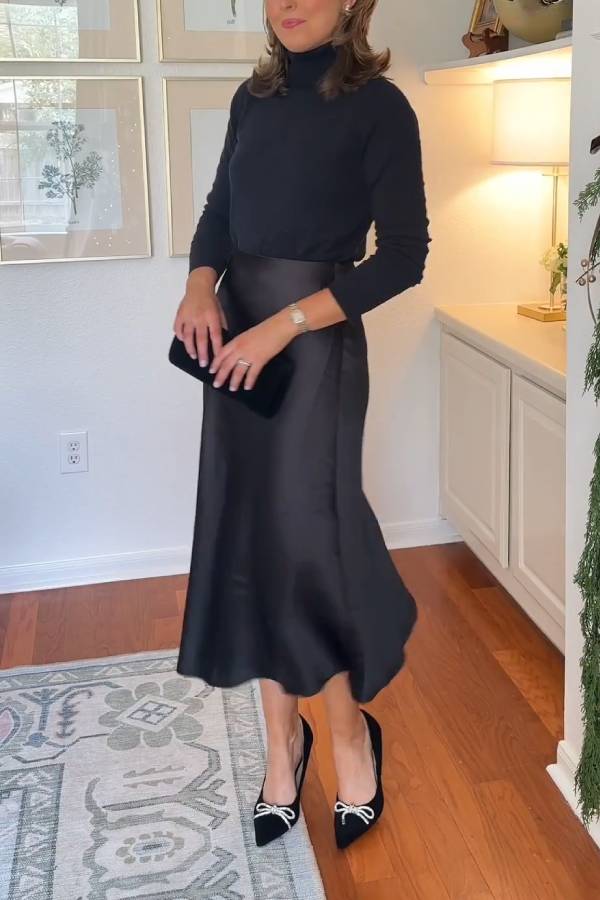 Satin midi skirt