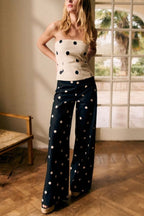 Tymo Linen Blend Polka Dot High Rise Wide Leg Pants