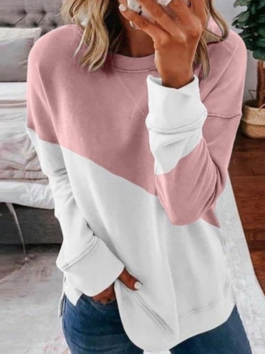 Loose Round Neck Contrast Color Top