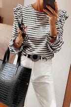 Striped & Ruffle Long Sleeve Top