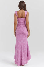 Sleeveless Corset Floral Jacquard Formal Party Mermaid Midi Dresses-Purple
