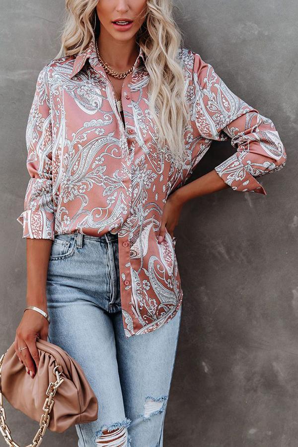 Lola Satin Paisley Button Down Blouse