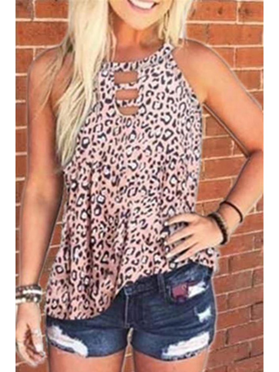 Casual Round Neck Leopard Print Camisole
