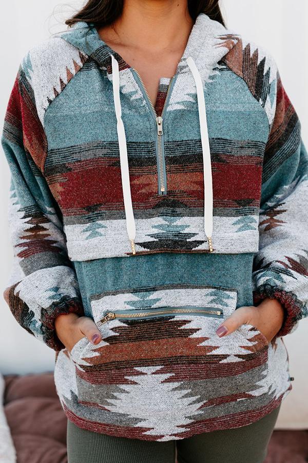 Print Pocketed Hoodie