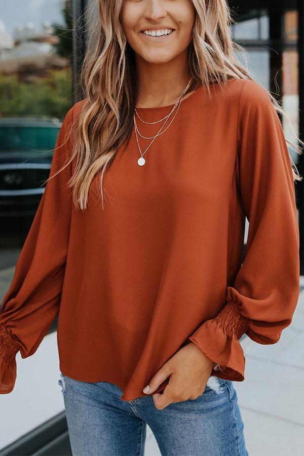 Smocked Cuff Orange Blouse