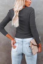 Solid Color Long-sleeved Round Neck Drawstring T-shirt
