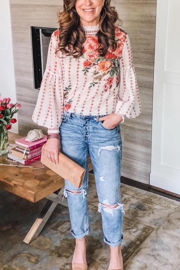 Floral Ruffle Trim Top