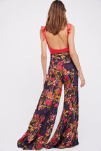 Printed Women's Loose Beach Wide Leg Lace-up Trousers