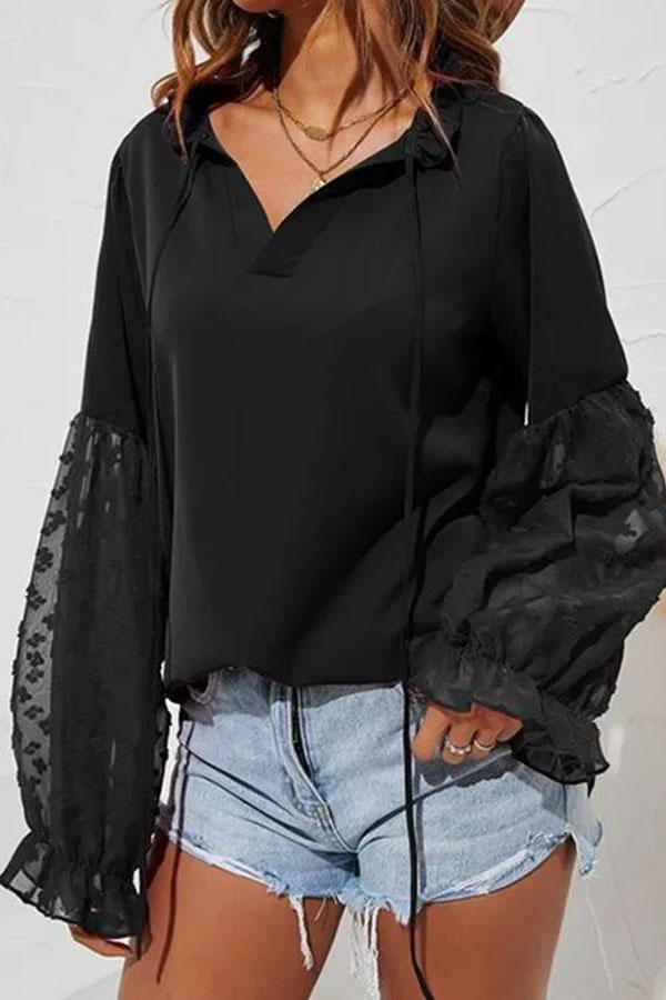 Solid V-Neck Long Sleeves Casual Blouses