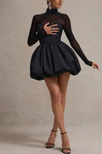 Fitted Bubble Hem Mesh Mini Dress