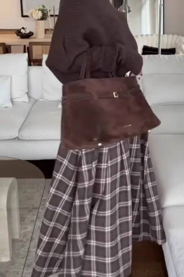 Retro plaid flowing maxi skirt