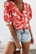 Cute Red Flower Print Shirt