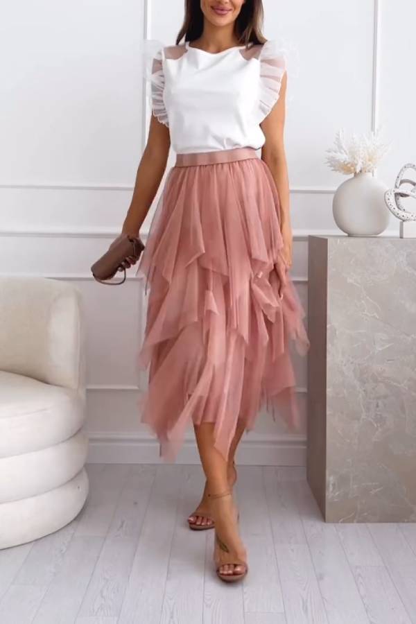 Layered Mesh Midi Skirt