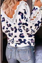 Leopard-print Lace Panel Knit Top
